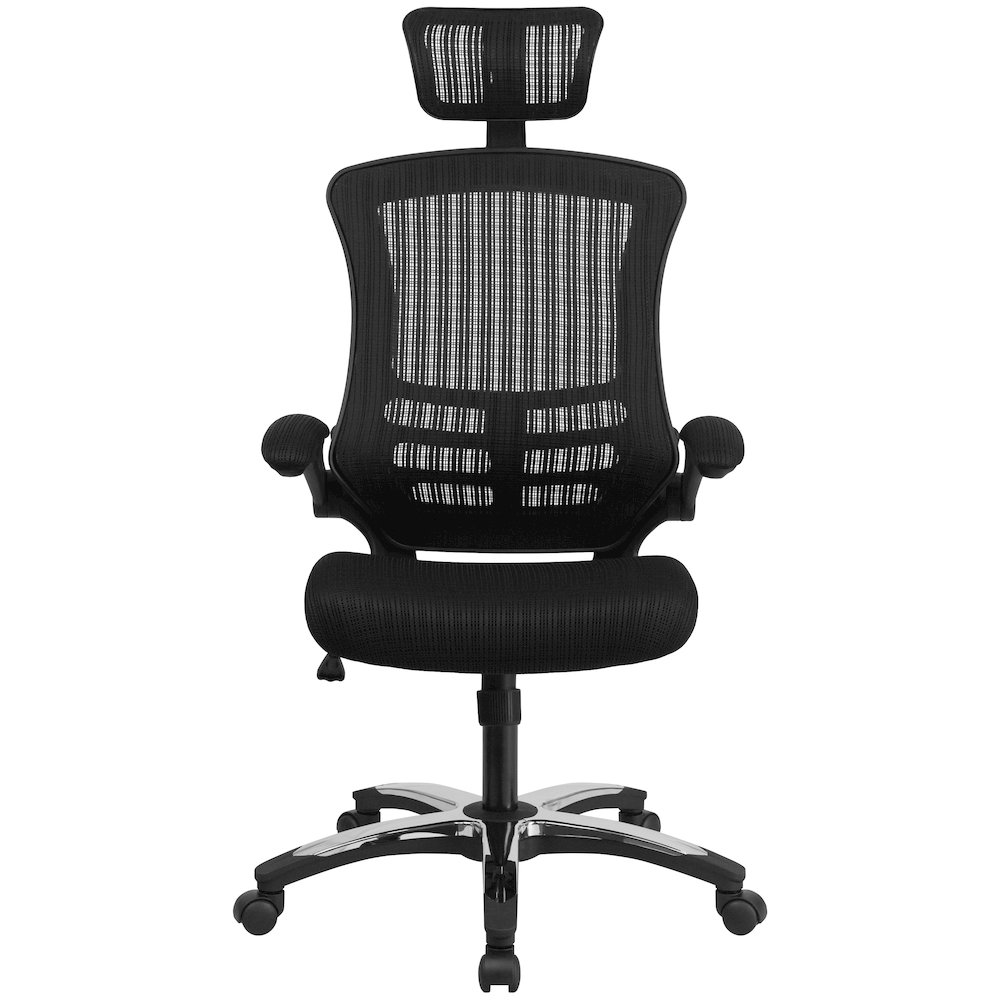 High-Back Black Mesh Swivel Executive Office Chair and Adjustable Headrest. Picture 19