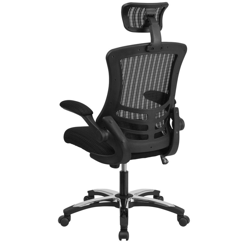 High-Back Black Mesh Swivel Ergonomic Executive Office Chair with Flip-Up Arms and Adjustable Headrest, BIFMA Certified. Picture 4