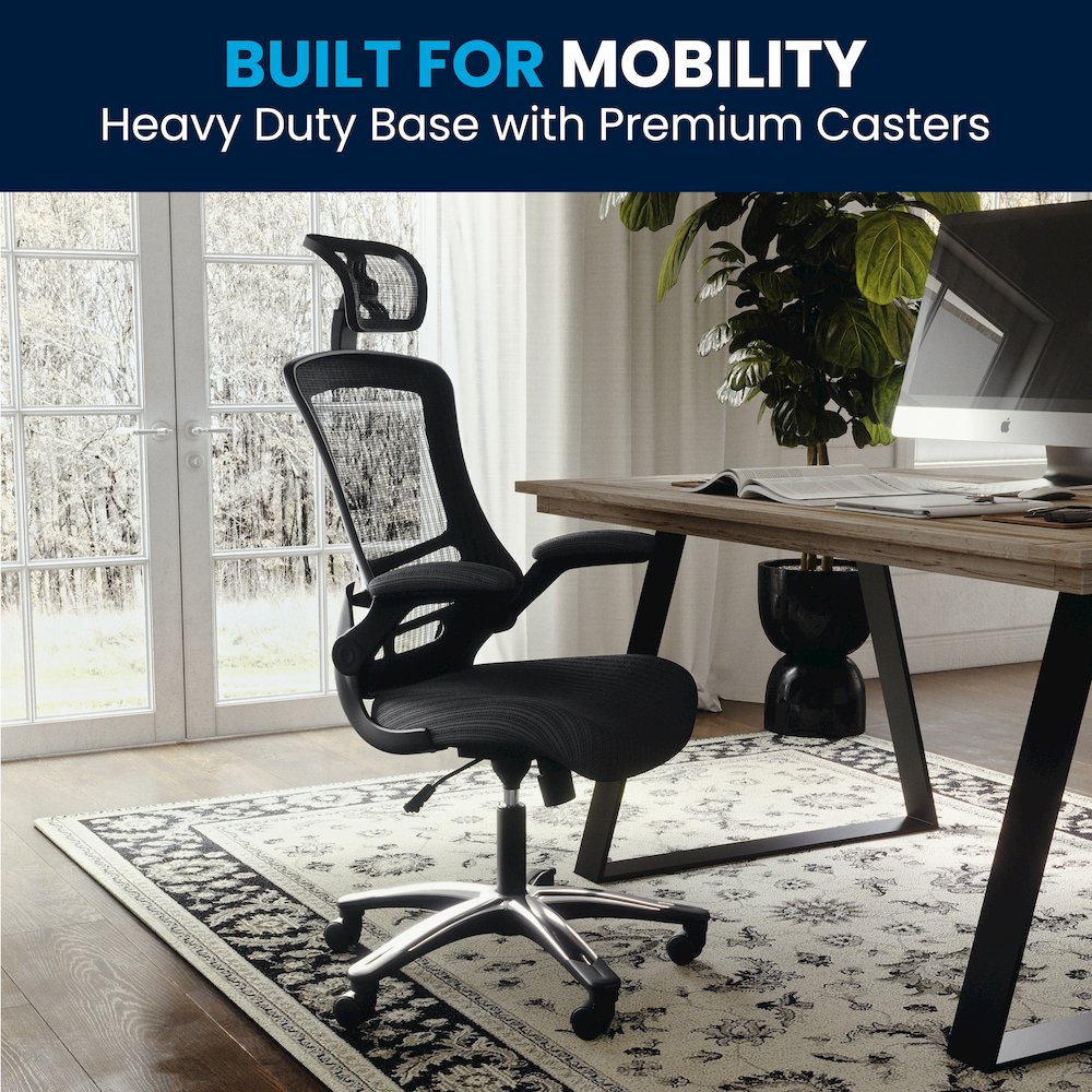 High-Back Black Mesh Swivel Executive Office Chair and Adjustable Headrest. Picture 13