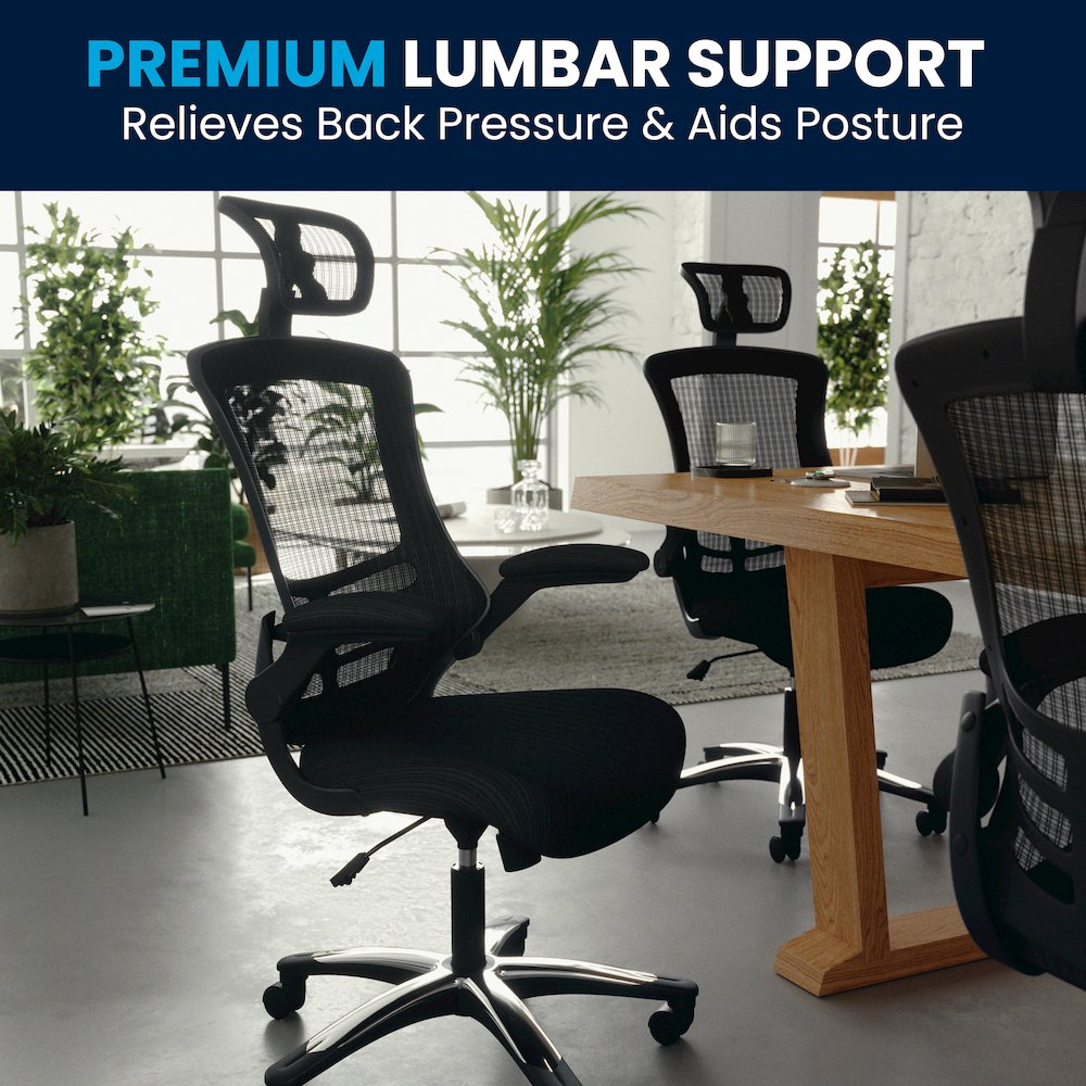 High-Back Black Mesh Swivel Executive Office Chair and Adjustable Headrest. Picture 15