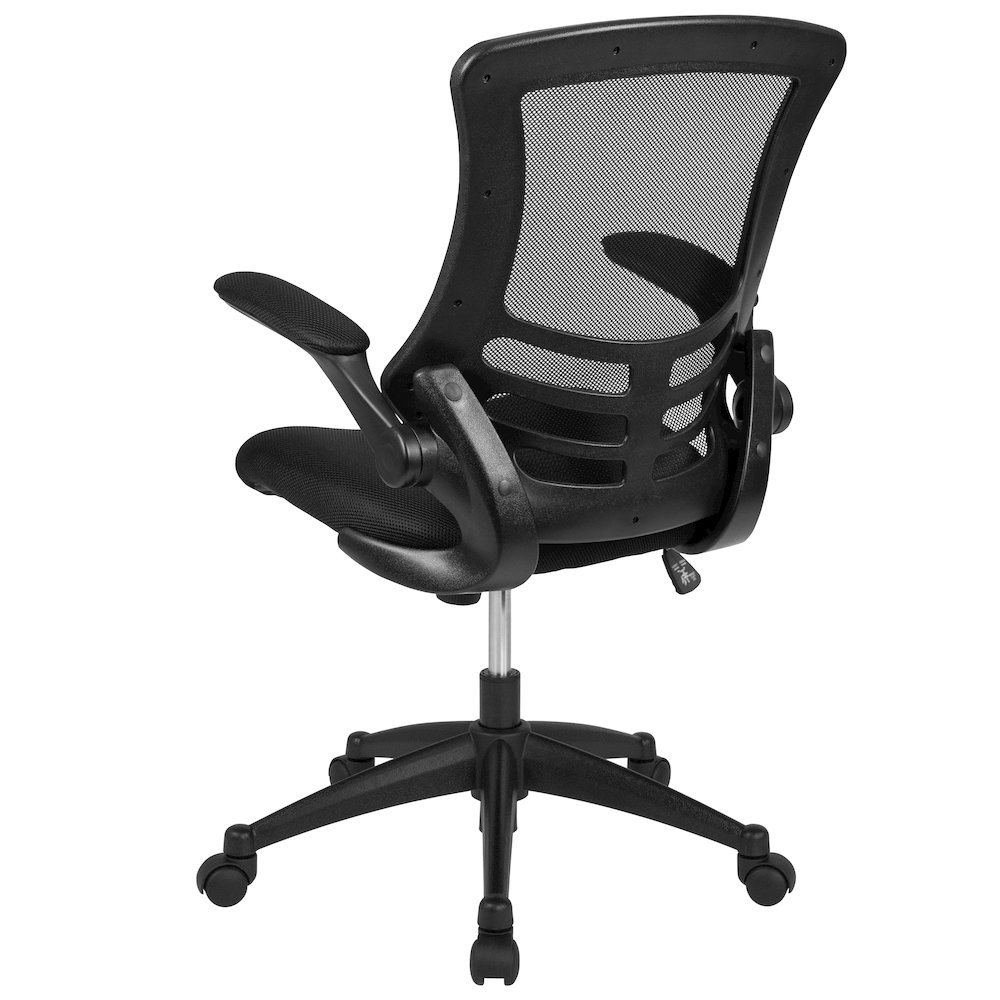 Mid-Back Black Mesh Swivel Ergonomic Task Office Chair with Flip-Up Arms. Picture 16