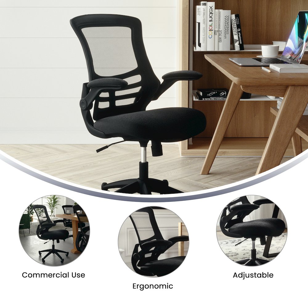Mid-Back Black Mesh Swivel Ergonomic Task Office Chair with Flip-Up Arms. Picture 6