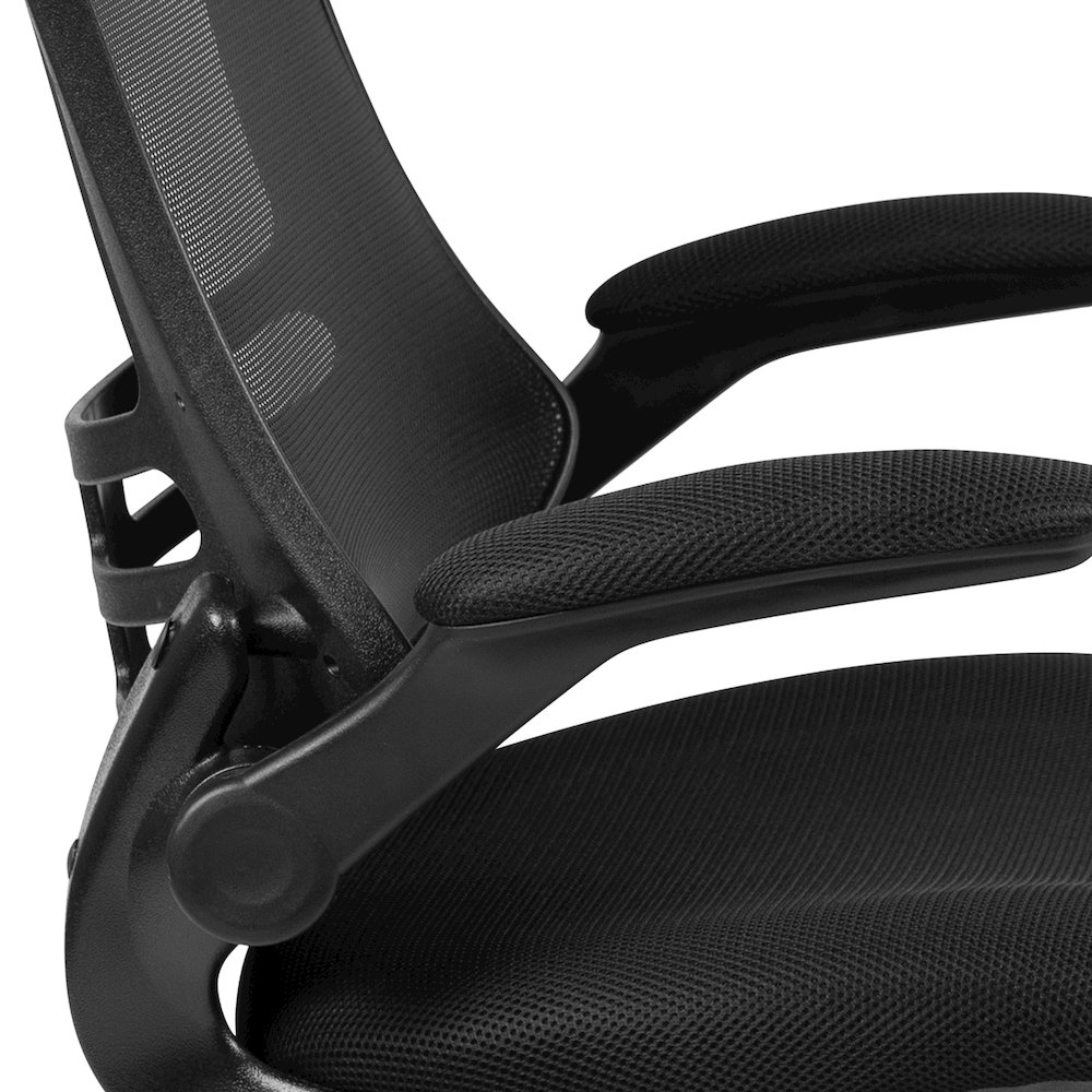 Mid-Back Black Mesh Swivel Ergonomic Task Office Chair with Flip-Up Arms. Picture 17