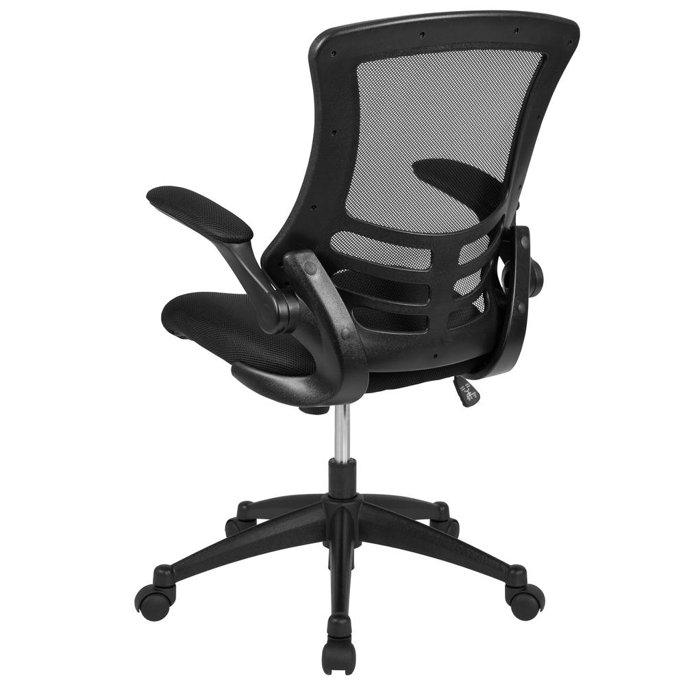 Mid-Back Black Mesh Swivel Ergonomic Task Office Chair with Flip-Up Arms, BIFMA Certified. Picture 4