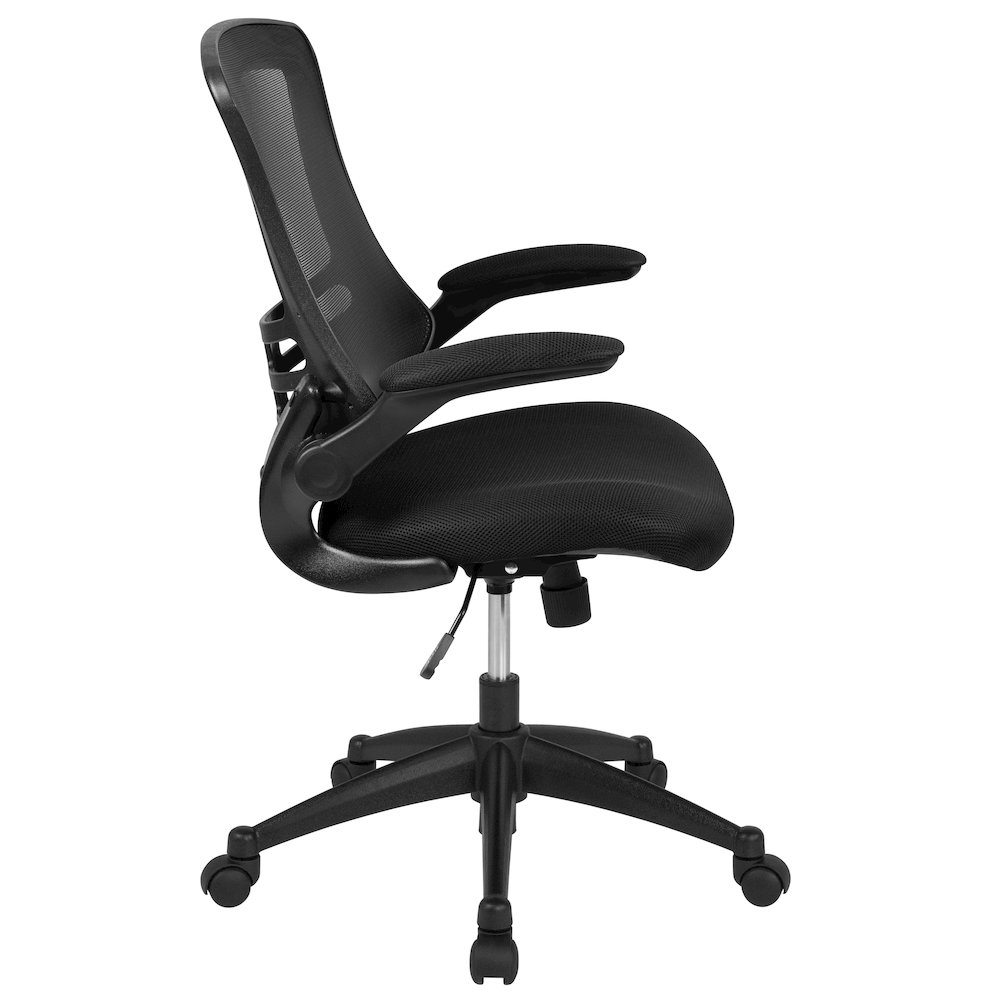 Mid-Back Black Mesh Swivel Ergonomic Task Office Chair with Flip-Up Arms. Picture 18