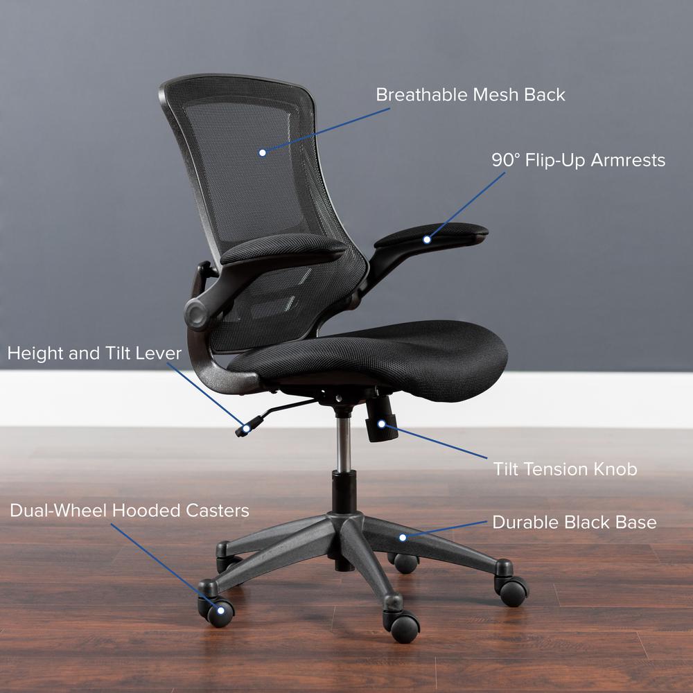 Mid-Back Black Mesh Swivel Ergonomic Task Office Chair with Flip-Up Arms, BIFMA Certified. Picture 12