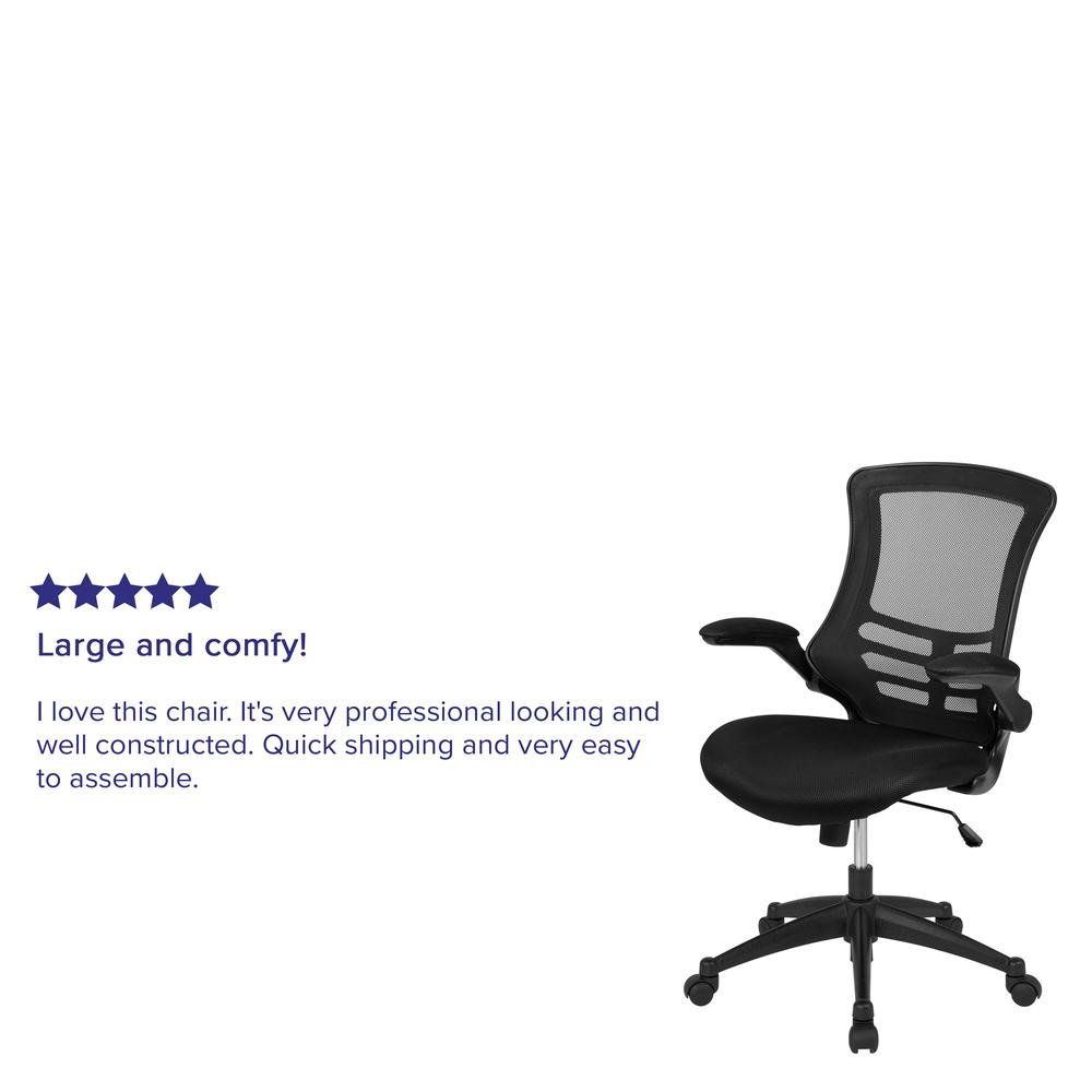 Mid-Back Black Mesh Swivel Ergonomic Task Office Chair with Flip-Up Arms, BIFMA Certified. Picture 15