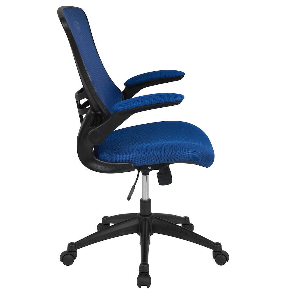 Mid-Back Blue Mesh Swivel Ergonomic Task Office Chair with Flip-Up Arms. Picture 10