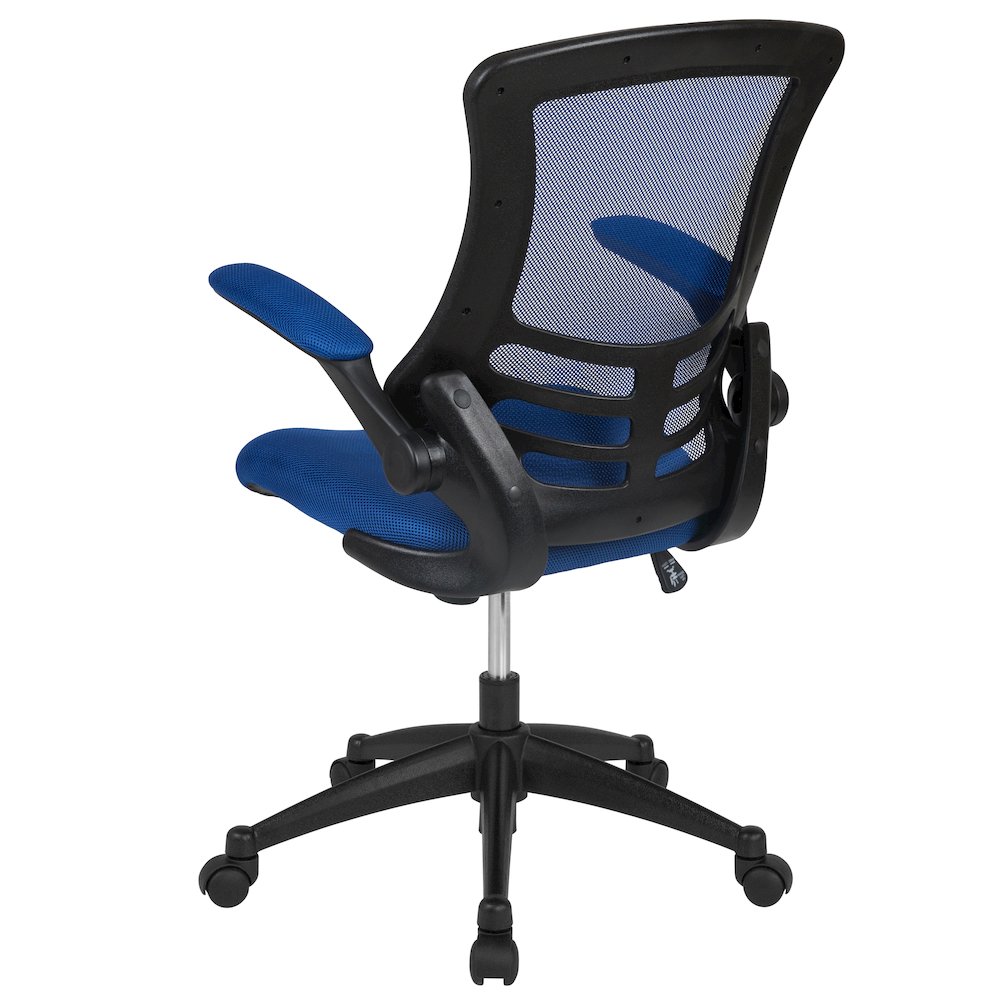 Mid-Back Blue Mesh Swivel Ergonomic Task Office Chair with Flip-Up Arms. Picture 8