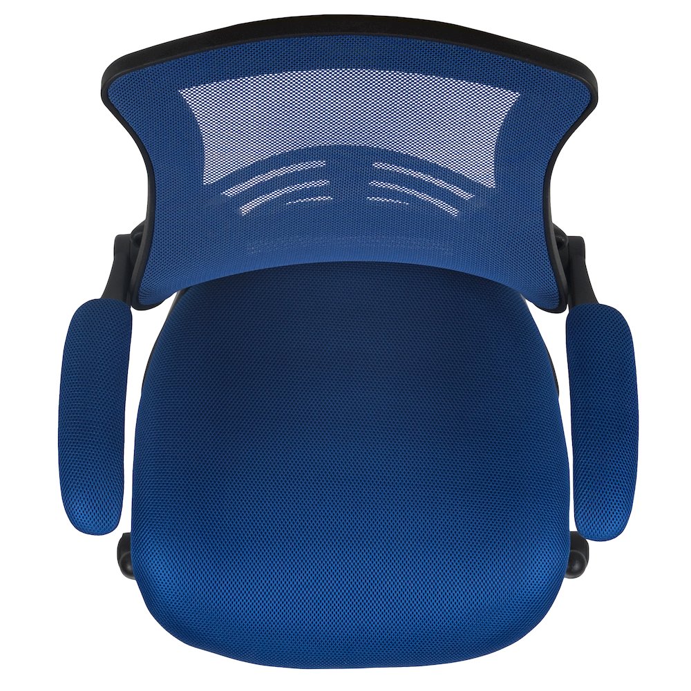 Mid-Back Blue Mesh Swivel Ergonomic Task Office Chair with Flip-Up Arms. Picture 12