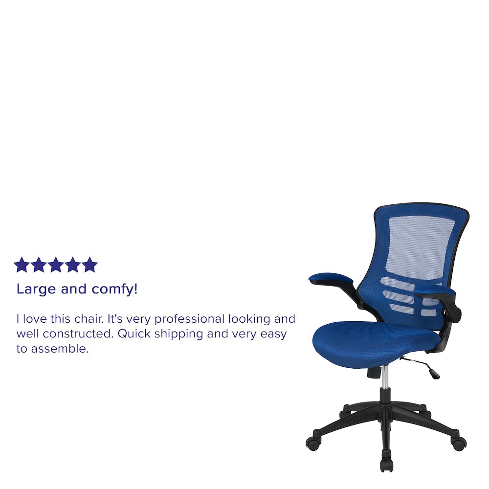 Mid-Back Blue Mesh Swivel Ergonomic Task Office Chair with Flip-Up Arms. Picture 5