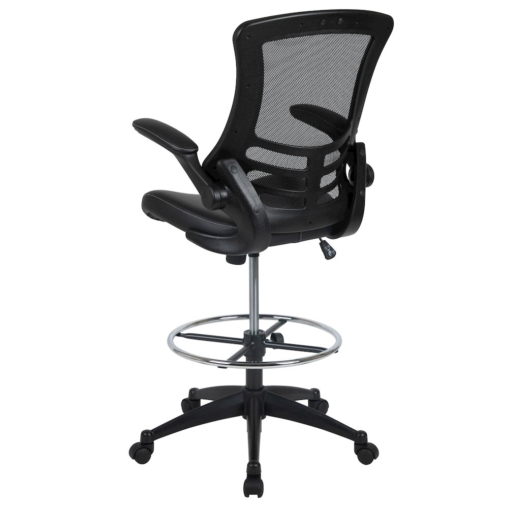 Mid-Back Black Mesh Ergonomic Drafting Chair with LeatherSoft Seat. Picture 10