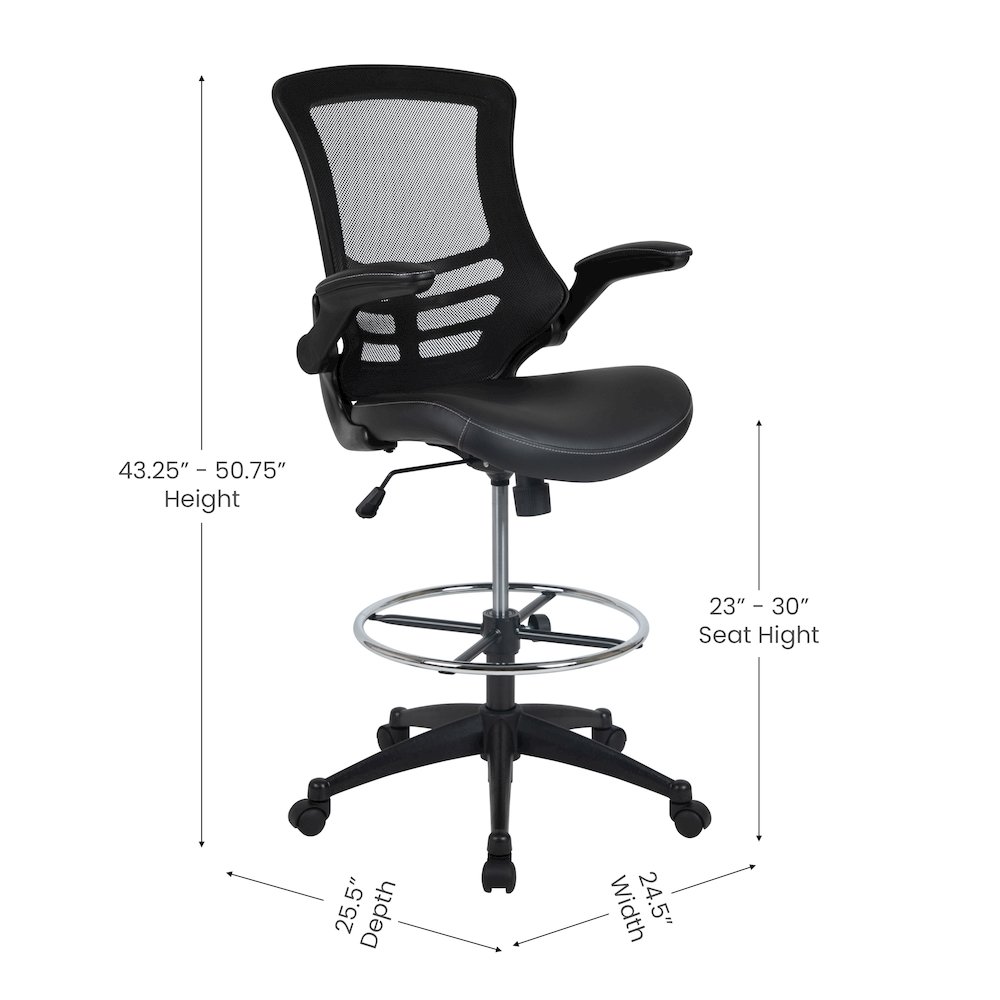Mid-Back Black Mesh Ergonomic Drafting Chair with LeatherSoft Seat. Picture 7