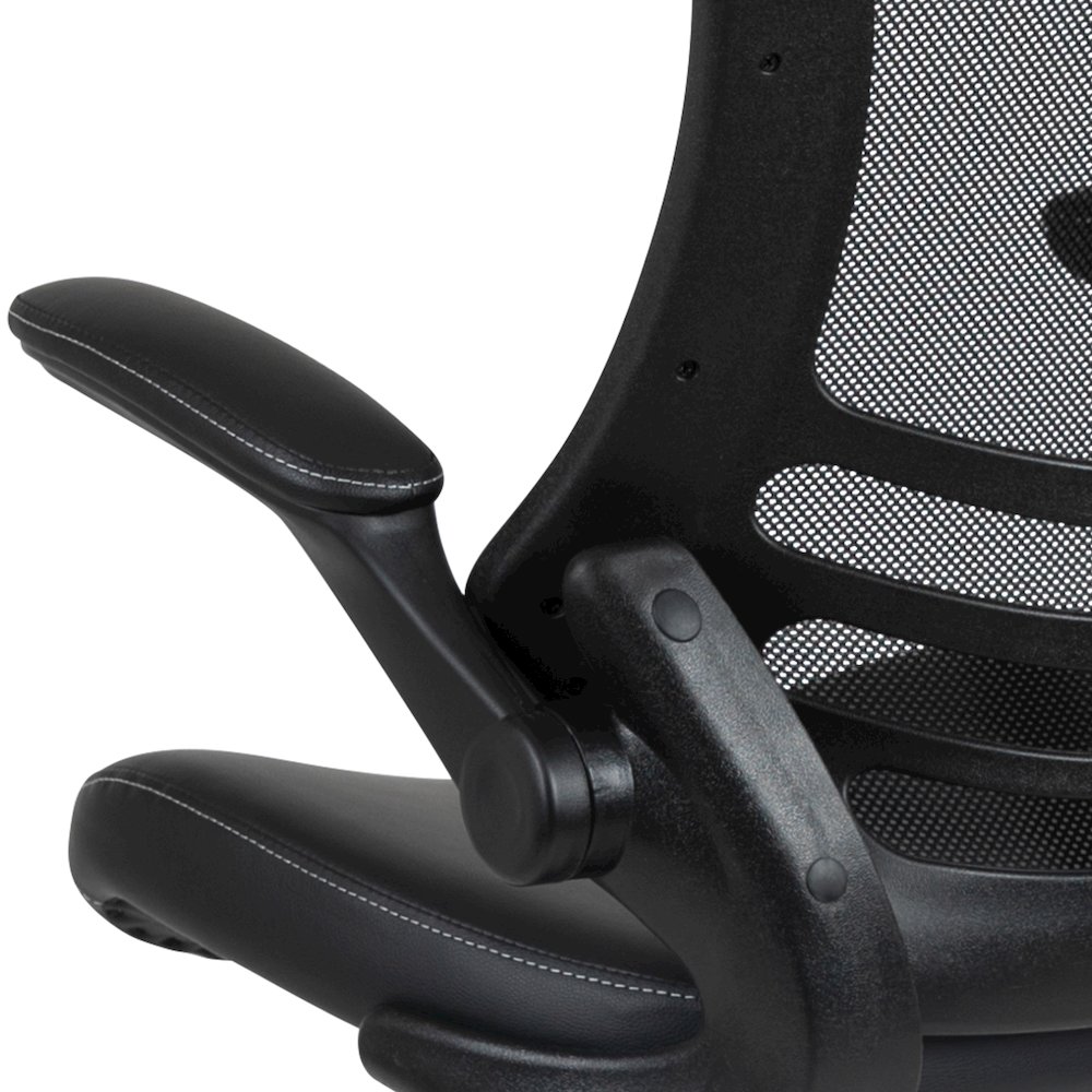 Mid-Back Black Mesh Ergonomic Drafting Chair with LeatherSoft Seat. Picture 11