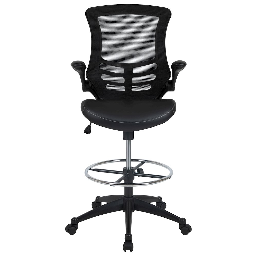Mid-Back Black Mesh Ergonomic Drafting Chair with LeatherSoft Seat. Picture 13
