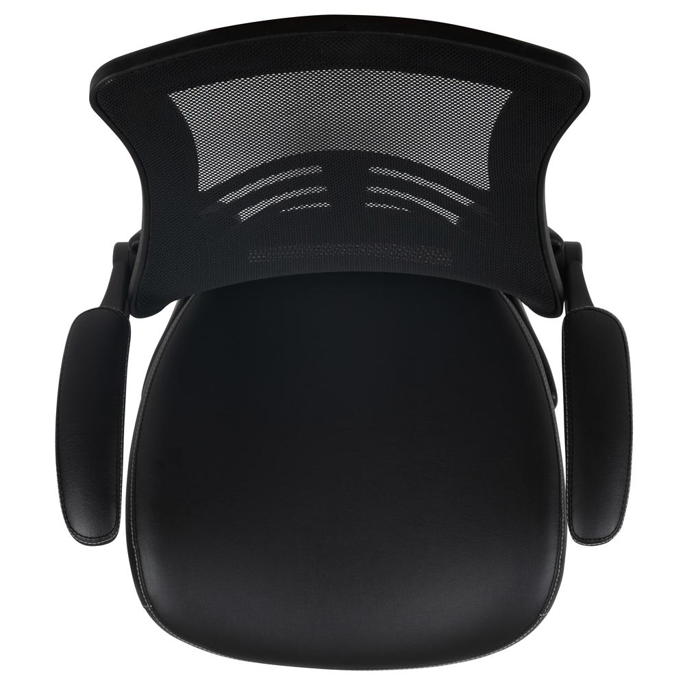 Mid-Back Black Mesh Ergonomic Drafting Chair with LeatherSoft Seat, Adjustable Foot Ring and Flip-Up Arms. Picture 9