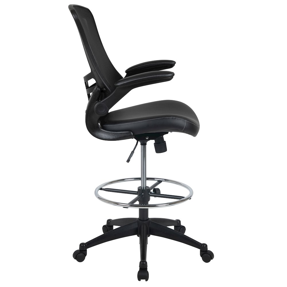 Mid-Back Black Mesh Ergonomic Drafting Chair with LeatherSoft Seat. Picture 12
