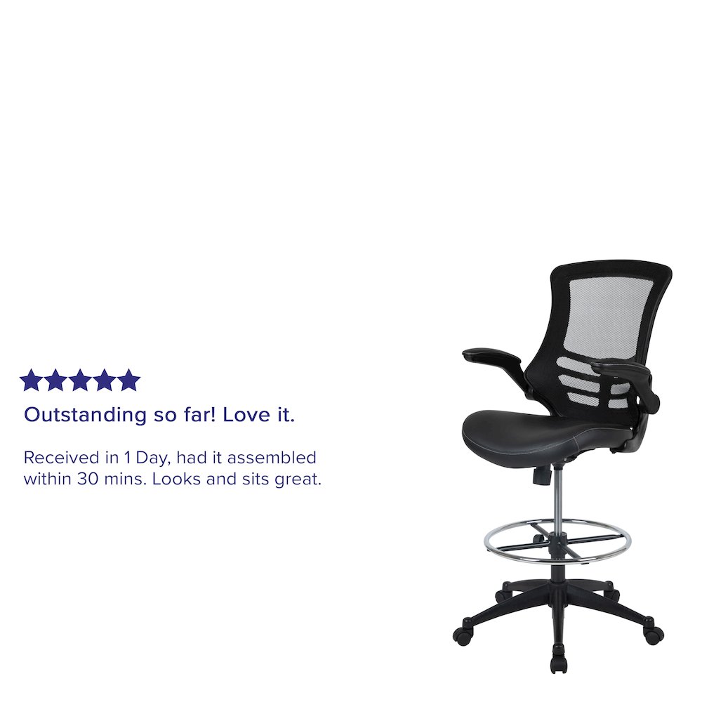 Mid-Back Black Mesh Ergonomic Drafting Chair with LeatherSoft Seat. Picture 4