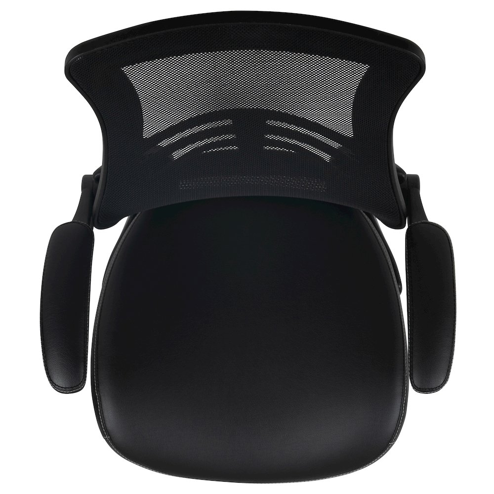 Mid-Back Black Mesh Ergonomic Drafting Chair with LeatherSoft Seat. Picture 14