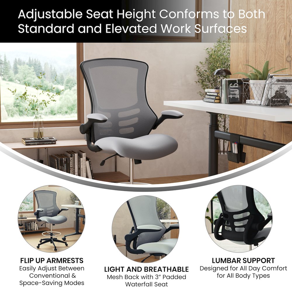 Mid-Back Dark Gray Mesh Drafting Chair with Adjustable Foot Ring. Picture 5