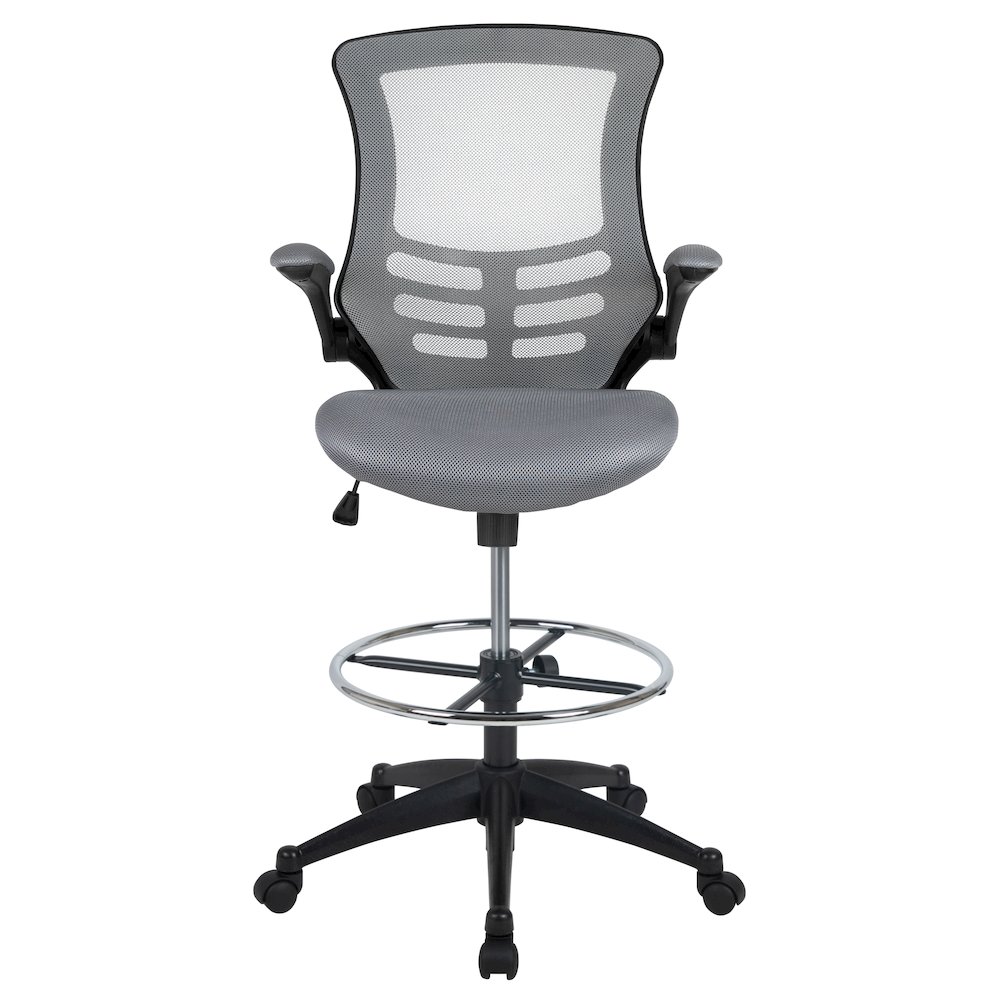 Mid-Back Dark Gray Mesh Drafting Chair with Adjustable Foot Ring. Picture 13