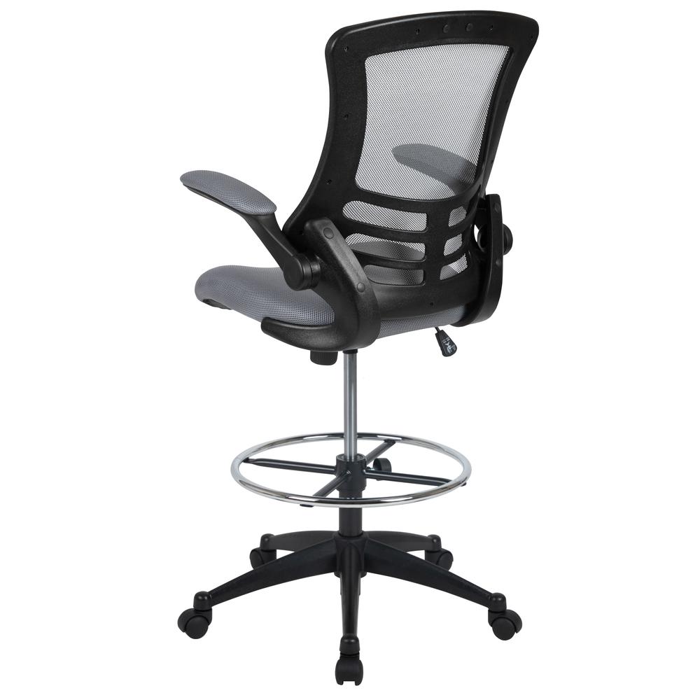 Mid Back Dark Gray Mesh Ergonomic Drafting Chair with Adjustable Foot Ring and Flip-Up Arms. Picture 4