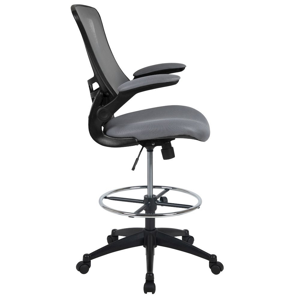 Mid-Back Dark Gray Mesh Drafting Chair with Adjustable Foot Ring. Picture 12