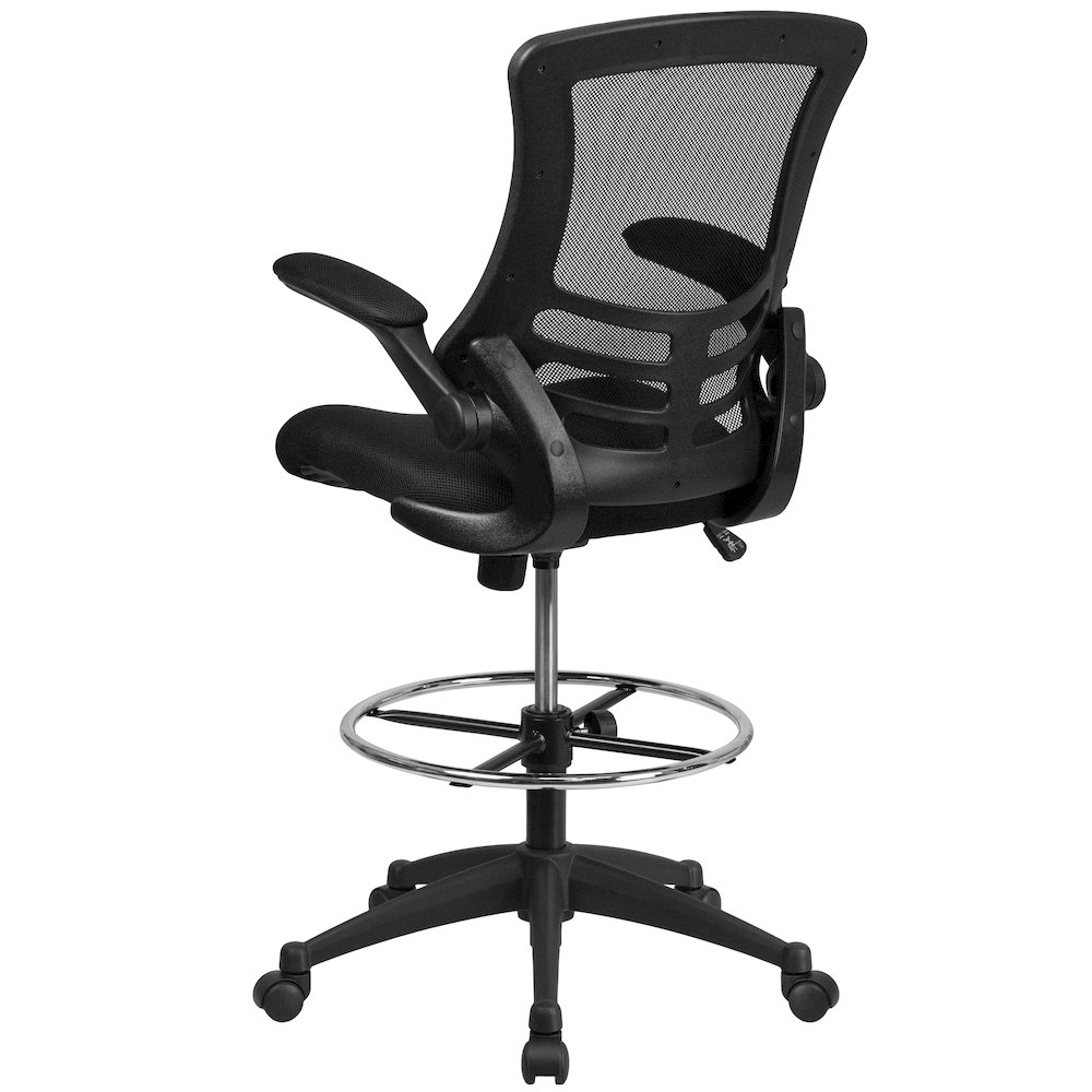 Mid-Back Black Mesh Drafting Chair with Adjustable Foot Ring and Flip-Up Arms. Picture 10