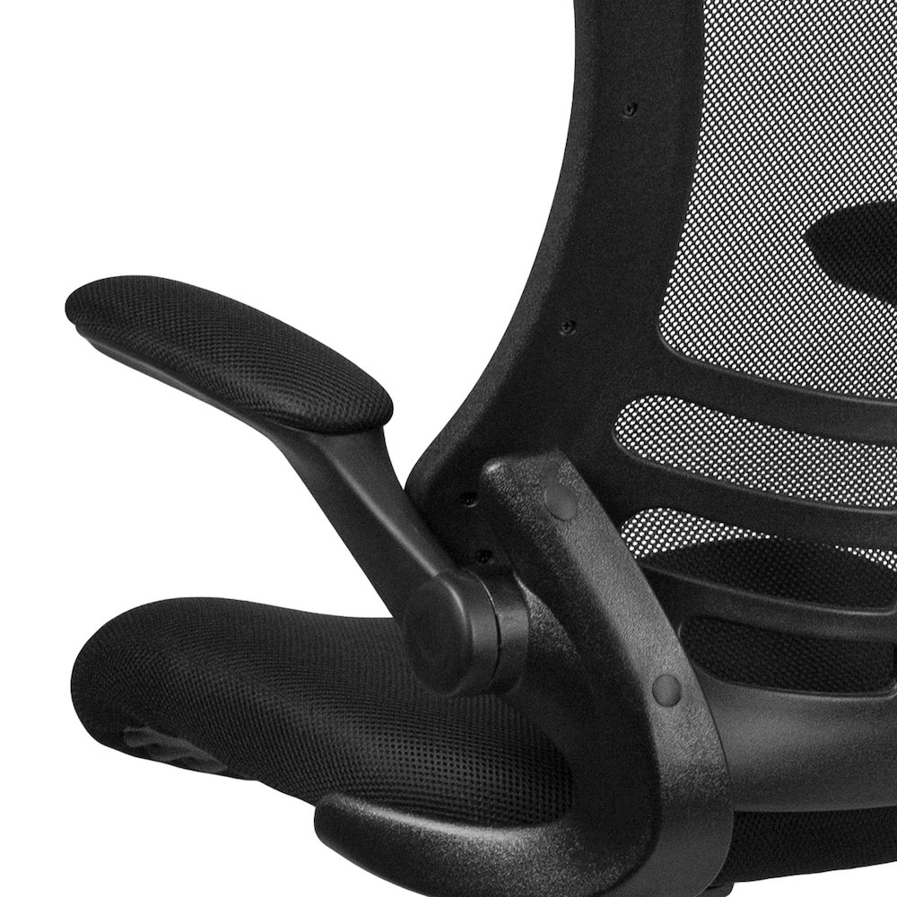 Mid-Back Black Mesh Drafting Chair with Adjustable Foot Ring and Flip-Up Arms. Picture 11