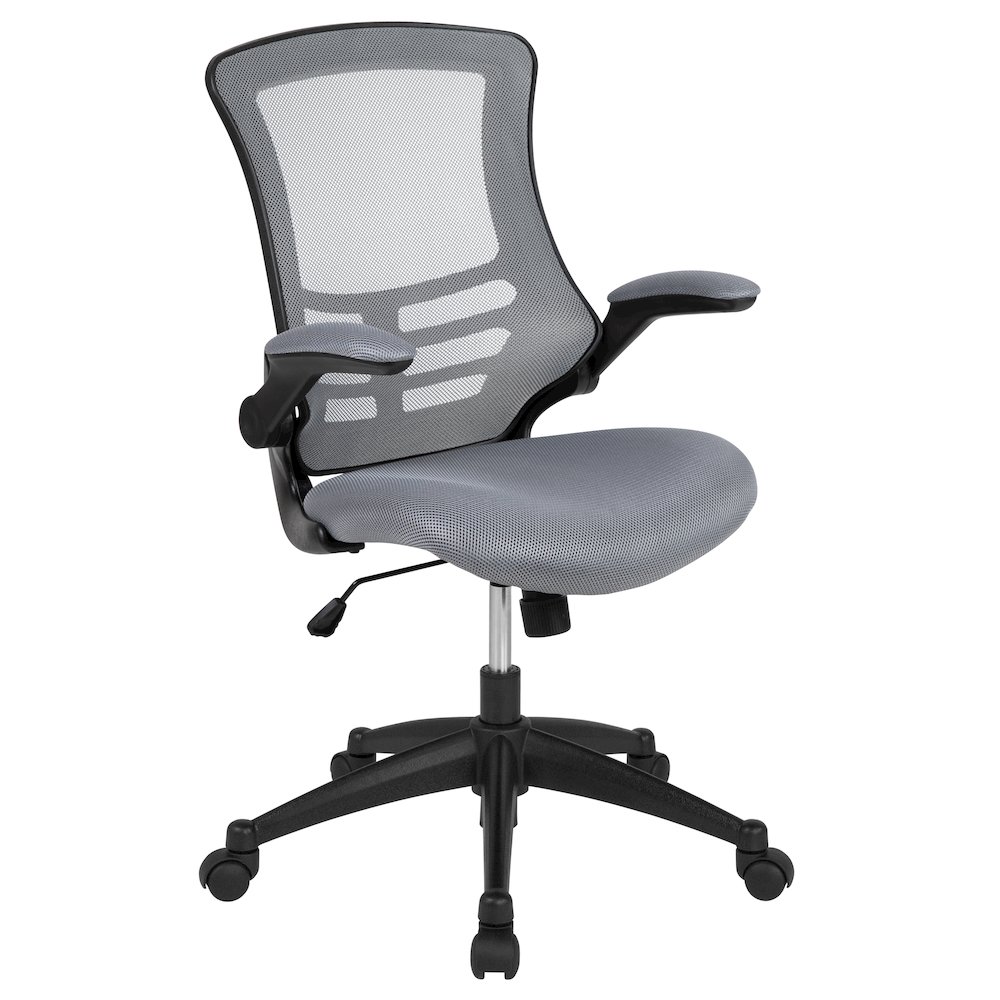 Mid-Back Dark Gray Mesh Swivel Ergonomic Task Office Chair with Flip-Up Arms. Picture 1