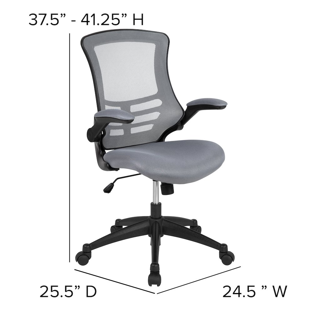 Mid-Back Dark Gray Mesh Swivel Ergonomic Task Office Chair with Flip-Up Arms. Picture 2