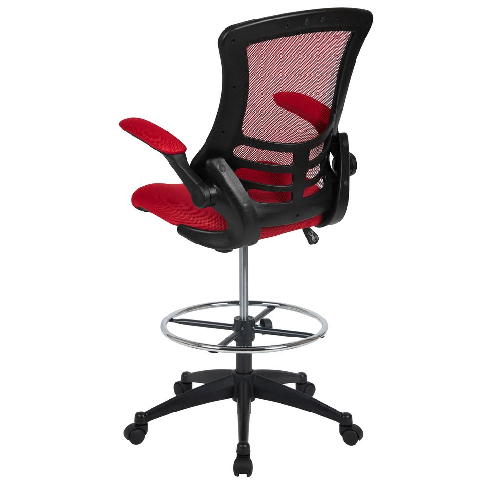 Mid-Back Red Mesh Ergonomic Drafting Chair with Adjustable Foot Ring and Flip-Up Arms. Picture 4