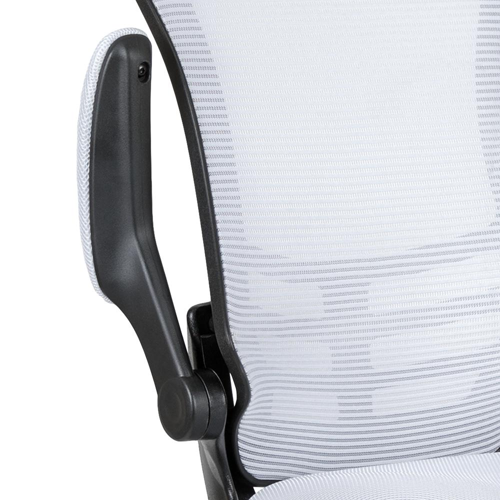 Mid Back White Mesh Ergonomic Drafting Chair with Adjustable Foot Ring and Flip-Up Arms. Picture 8
