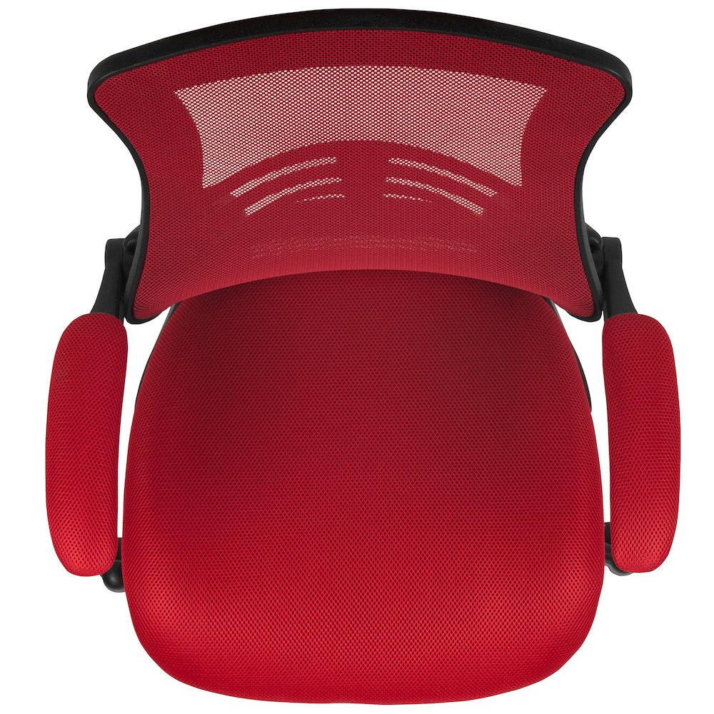 Mid-Back Red Mesh Swivel Ergonomic Task Office Chair with Flip-Up Arms. Picture 9