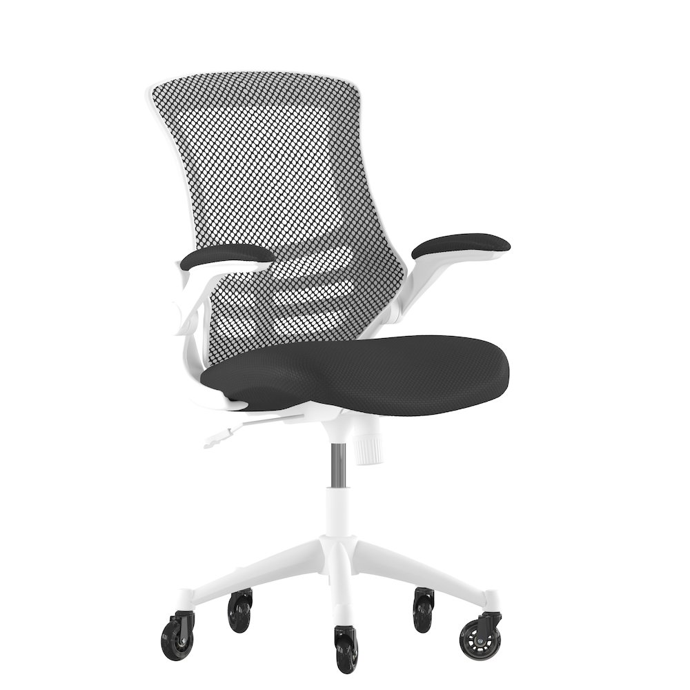 Mid-Back Black Mesh Swivel Task Office Chair with White Frame. Picture 1