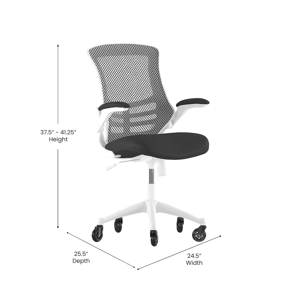 Mid-Back Black Mesh Swivel Task Office Chair with White Frame. Picture 5