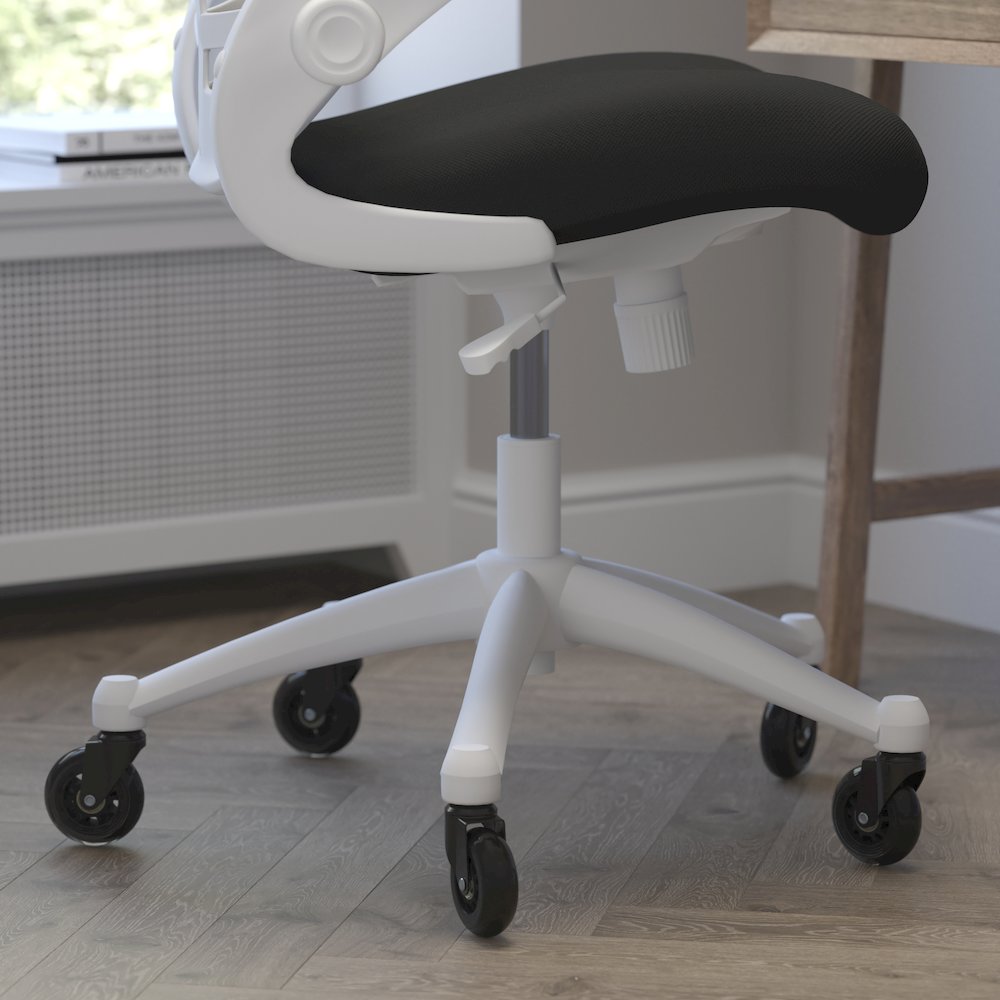 Mid-Back Black Mesh Swivel Task Office Chair with White Frame. Picture 7