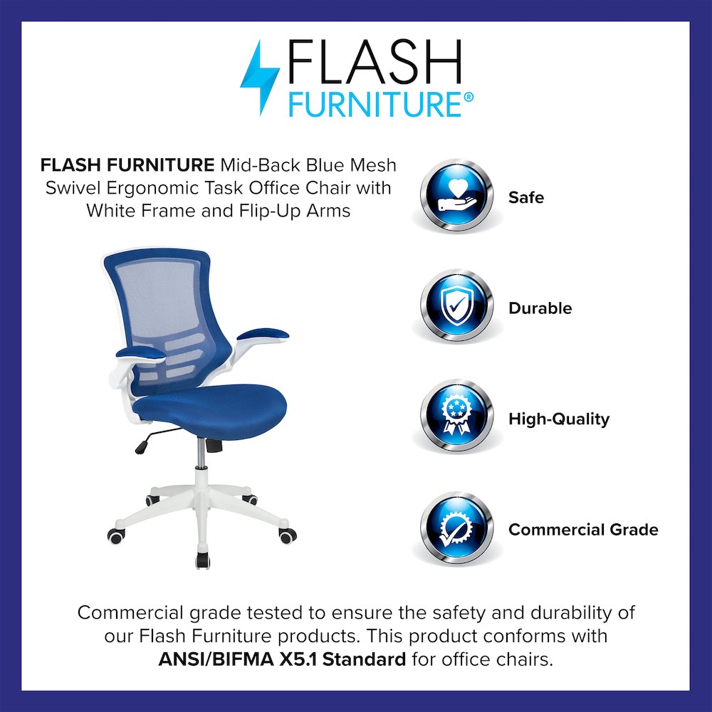 Mid-Back Blue Mesh Swivel Ergonomic Task Office Chair. Picture 4