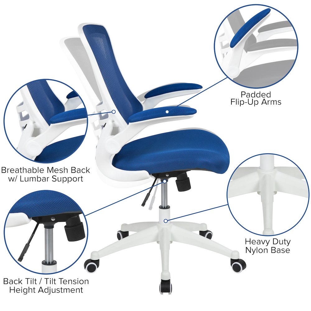 Mid-Back Blue Mesh Swivel Ergonomic Task Office Chair. Picture 6