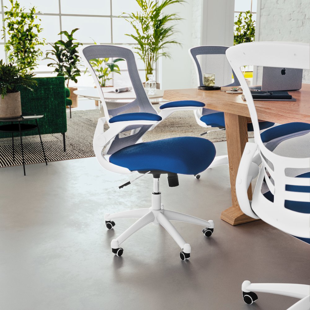 Mid-Back Blue Mesh Swivel Ergonomic Task Office Chair. Picture 2