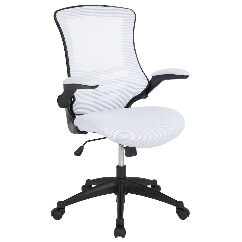 Mid-Back White Mesh Swivel Ergonomic Task Office Chair with Flip-Up Arms. Picture 1