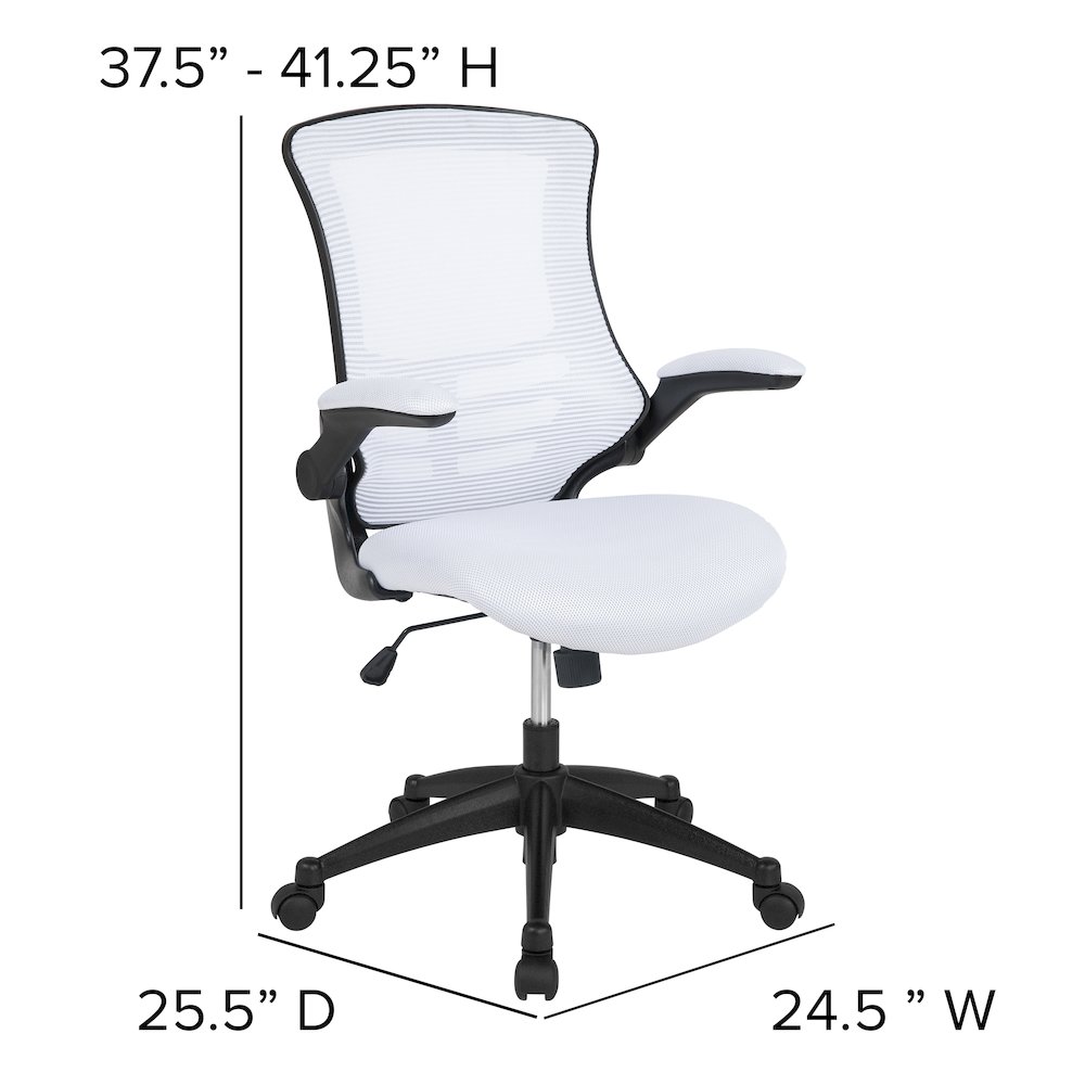 Mid-Back White Mesh Swivel Ergonomic Task Office Chair with Flip-Up Arms. Picture 7