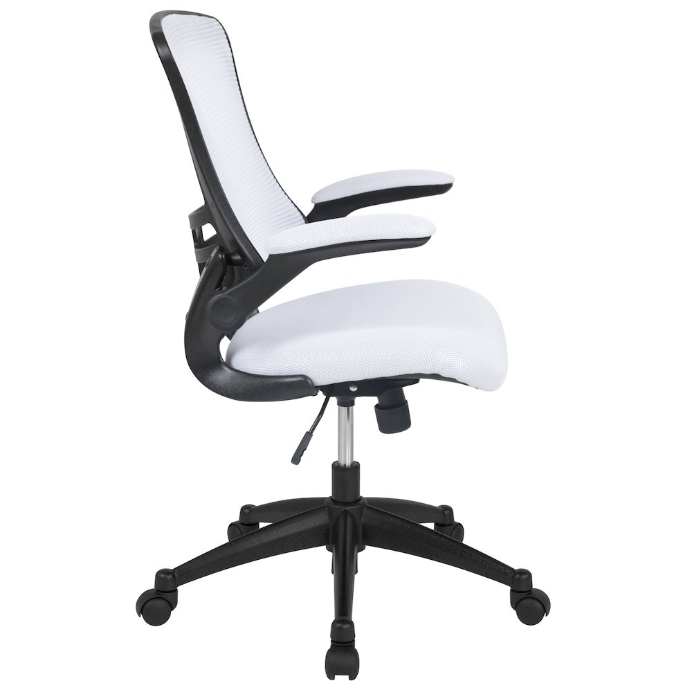 Mid-Back White Mesh Swivel Ergonomic Task Office Chair with Flip-Up Arms. Picture 10