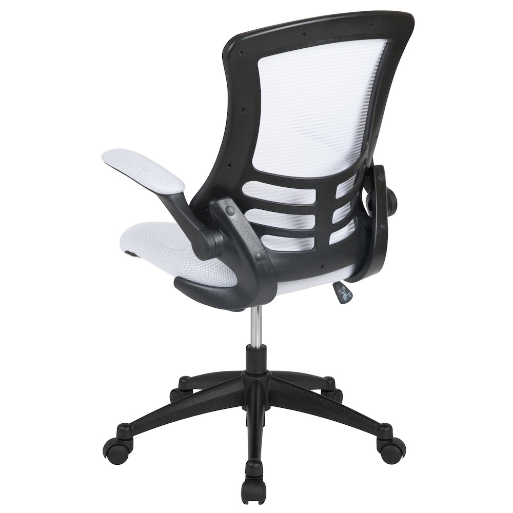 Mid-Back White Mesh Swivel Ergonomic Task Office Chair with Flip-Up Arms. Picture 8