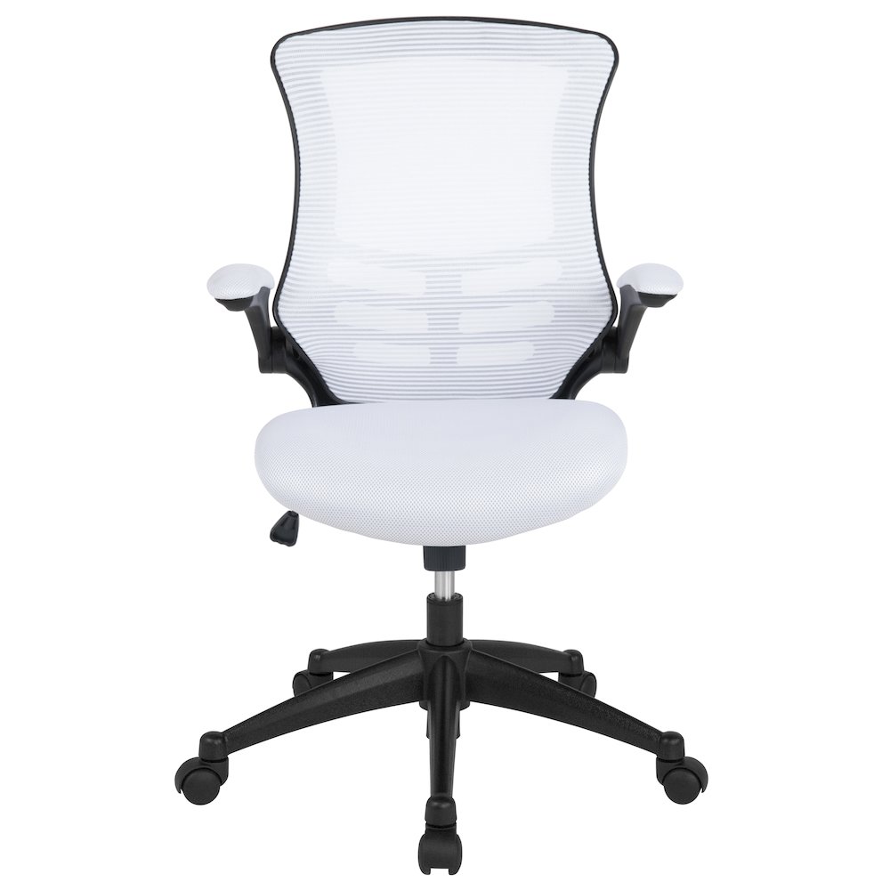 Mid-Back White Mesh Swivel Ergonomic Task Office Chair with Flip-Up Arms. Picture 11