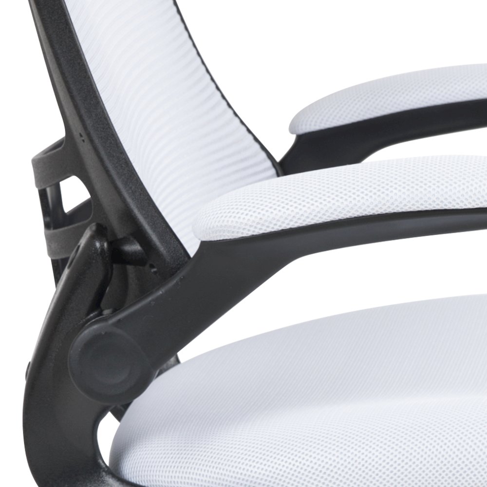 Mid-Back White Mesh Swivel Ergonomic Task Office Chair with Flip-Up Arms. Picture 9