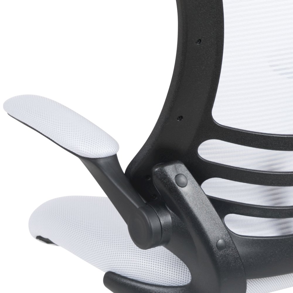Mid-Back White Mesh Swivel Ergonomic Task Office Chair with Flip-Up Arms. Picture 14