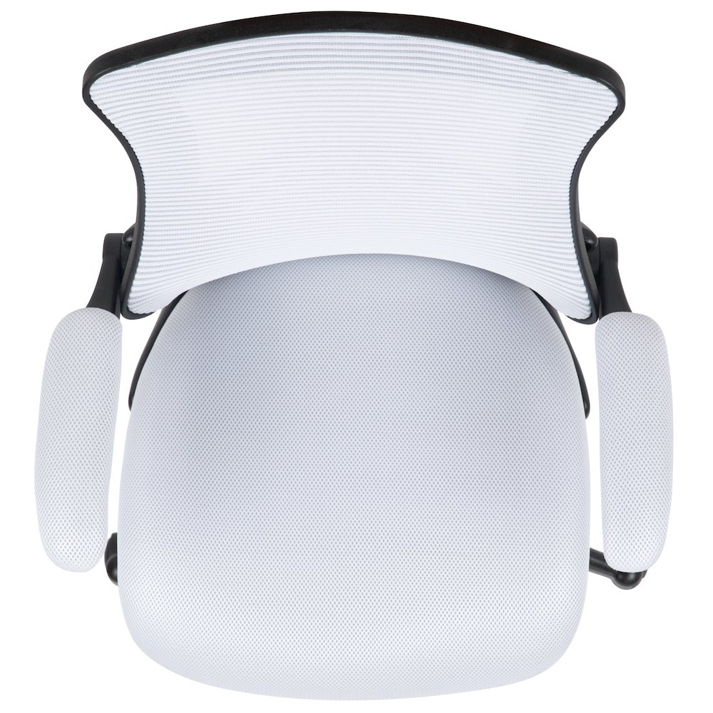 Mid-Back White Mesh Swivel Ergonomic Task Office Chair with Flip-Up Arms. Picture 12