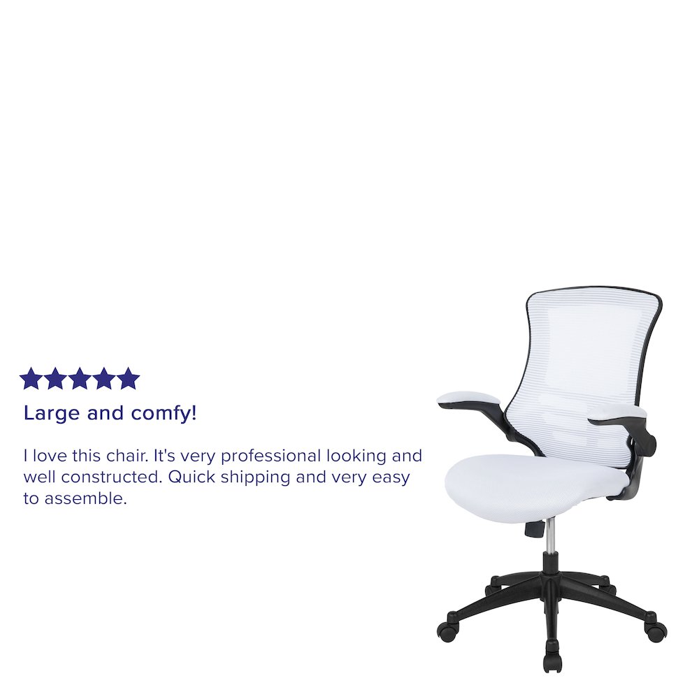Mid-Back White Mesh Swivel Ergonomic Task Office Chair with Flip-Up Arms. Picture 5