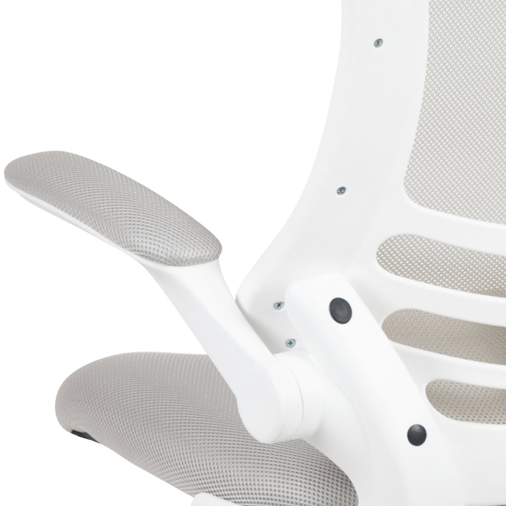 Mid-Back Light Gray Mesh Swivel Ergonomic Task Office Chair with White Frame and Flip-Up Arms. Picture 8